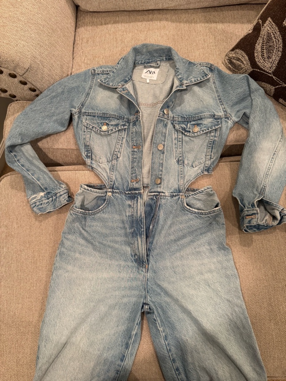 Zara Light Blue Denim Women's Jumpsuit Overalls - Picture 2 of 2